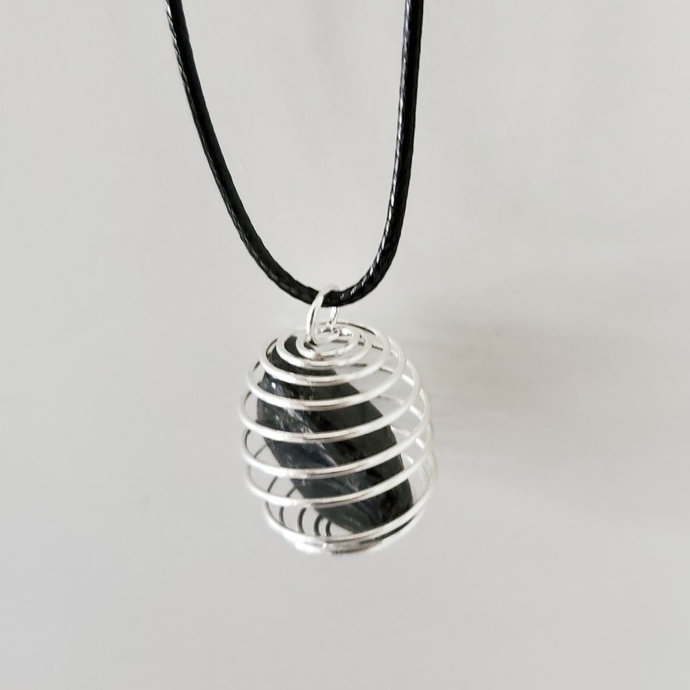 Spiral Gemstone Cage Pendant with Black Tourmaline